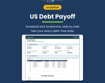 Feuille de calcul de suivi du remboursement de dettes | Calculateur d'effet boule de neige | Feuilles Excel/Google Sheets pour la date de remboursement de dettes | Planificateur de suivi des dettes aux États-Unis
