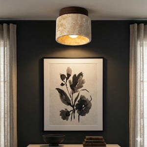 LED Ceiling Lamp, Japanese Stone Wood Downlight for Living Room Corridor Porch Balcony Decor