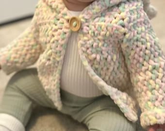 Personalised Baby Cardigan with Teddy Ears, Custom Name Baby Gift, Newborn Outfit, Baby Shower Gift, Handmade Crochet Cardigan
