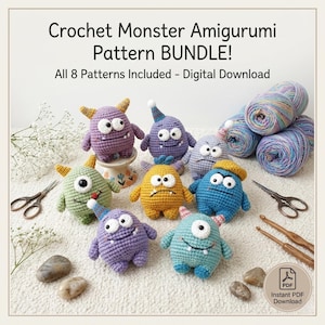Niedliches Monster Puppe Häkelanleitung PDF, Amigurumi Plüschtier Anleitung, Halloween, einfaches Häkelmuster für Anfänger, DIY Geschenk