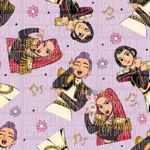 Kpop Demon Hunter Seamless Huntrix Pattern Rumi Zoe Mira Digital File Golden Girly