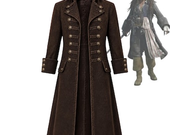 Abrigo inspirado en Jack Sparrow, abrigo pirata marrón oscuro, disfraz de capitán para cosplay, abrigo largo steampunk, bucanero vintage, feria renacentista, LARP