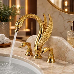 Gold Swan Faucet Bathroom Sink Tap Luxury Brass Basin Mixer Antique Style Deck Mount Elegant Vanity Faucet Hot Cold Water Tap
