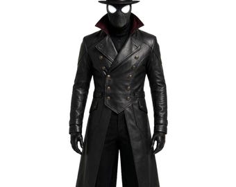 Chaqueta Spider Noir, gabardina de cuero negro, Spider-Man Noir Cosplay, abrigo gótico de detective, chaqueta de superhéroe de doble botonadura
