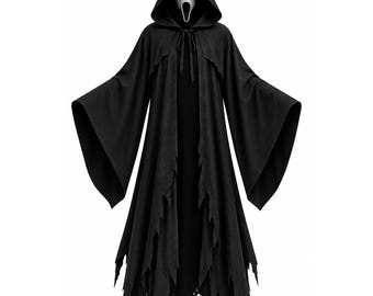 Capa de Ghostface inspirada en Scream 7, capa negra con capucha de terror, disfraz de Halloween, túnica de cosplay de terror