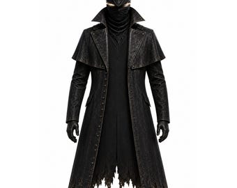 Abrigo de cuero inspirado en Bloodborne Hunter, disfraz gótico de cazador para cosplay, gabardina larga de fantasía oscura, atuendo de juego victoriano, disfraz de Halloween