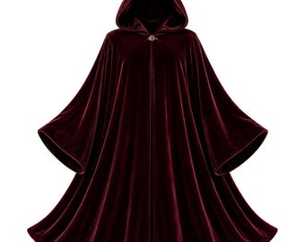 Capa de terciopelo de mago, capa medieval con capucha, túnica de fantasía burdeos, capa larga de mago, disfraz renacentista para LARP, disfraz de bruja gótica