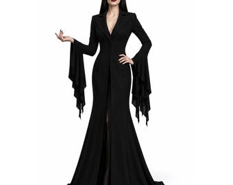 Abrigo inspirado en Morticia Addams, abrigo gótico negro, abrigo de vampiro, abrigo de bruja, disfraz de cosplay de Halloween, abrigo de academia oscura, abrigo de princesa gótica