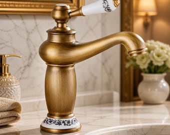 Antique Brass Bathroom Faucet Vintage Sink Tap Single Handle Basin Mixer Luxury Gold Faucet Ceramic Lever Vanity Tap