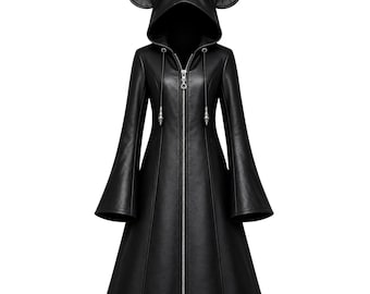 Organization XIII Kingdom Hearts Inspired Cloak Gothic Trench Coat Dark Fantasy Hooded Leather Coat Witchcore Coat Anime Cosplay Jacket