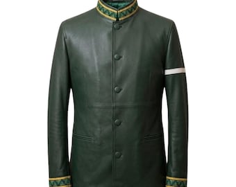 Chaqueta Haruka Sakura, cortavientos, chaqueta de cuero verde, disfraz de cosplay de anime, cuello con estampado dorado, puños, estilo urbano japonés.