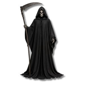 Grim Reaper Cloak Full Length Black Tattered Hooded Cape Gothic Halloween Costume