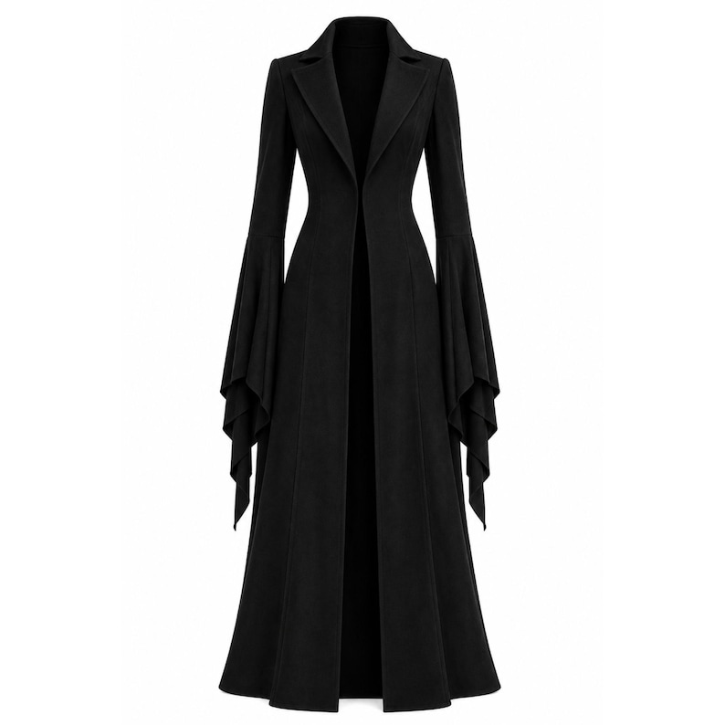 Morticia Addams Inspired Coat Gothic Black Coat Vampire Coat Witch Coat Halloween Cosplay Costume Dark Academia Coat Gothic Princess Coat