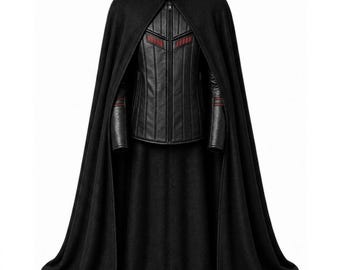 Capa de disfraz de Darth Vader inspirada en Star Wars, capa de lana negra, chaqueta de cuero, disfraz de cosplay para Halloween, atuendo de Lord Sith.
