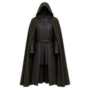 Aragorn Ranger Cosplay Costume Leather Coat Vest and Hooded Wool Cloak Medieval Fantasy Outfit
