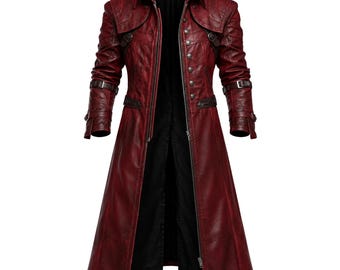 Abrigo DMC Dante, chaqueta de cosplay Dante, gabardina de cuero rojo DMC hecha a mano, disfraz largo para videojuegos, atuendo para Halloween y Comic Con.