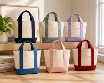 Mini Canvas Tote Bag with Pockets | Small Everyday Tote | Cute Lunch Bag, Book Tote, Gift Bag, Reusable Canvas Bag | DIY Mini Tote