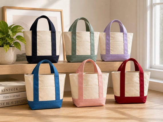 Mini Canvas Tote Bag with Pockets | Small Everyday Tote | Cute Lunch Bag, Book Tote, Gift Bag, Reusable Canvas Bag | DIY Mini Tote