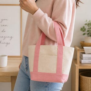 Mini Canvas Tote Bag with Pockets | Small Everyday Tote | Cute Lunch Bag, Book Tote, Gift Bag, Reusable Canvas Bag | DIY Mini Tote image 3