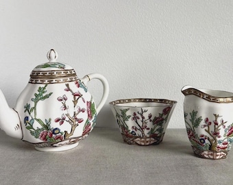 Antique Vintage Coalport Indian Tree Mini Tea Set Teapot Creamer Sugar England
