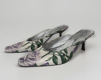 Dolce Gabbana Rose Floral Satin Kitten Heels – Vintage Y2K Mules EU 39.5 US 8.5