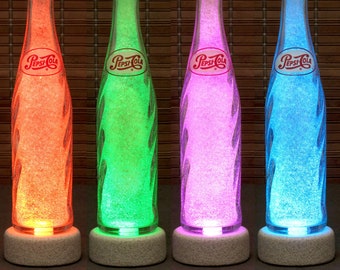Vintage Pepsi 1970's Glass 10 oz Soda ACL Label LED Bottle Lamp Remote Color Changing Bar Light man cave Accent light