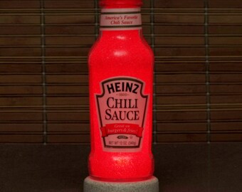 Heinz Chili Sauce Bottle Lamp Night Light Ruby Red Glow