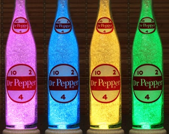 Vintage Dr Pepper 10 oz ACL 10 2 4  Label Soda LED Bottle Lamp Remote Color Changing Bar Light