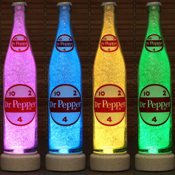 Vintage Dr Pepper 10 oz ACL 10 2 4  Label Soda LED Bottle Lamp Remote Color Changing Bar Light