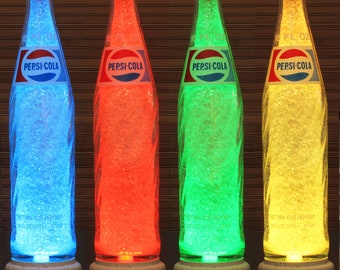 Genuine Vintage 1970's 1980's Pepsi 16 oz ACL Label Soda LED Bottle Lamp Remote Color Changing Bar Light
