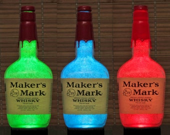 Makers Mark Kentucky Bourbon Whiskey  Color Changing Bottle Lamp Bar Light  LED Remote Controlled Eco LED -Bodacious Bottles-