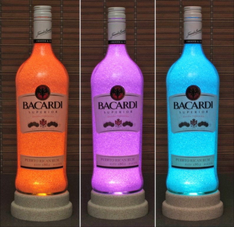 Bacardi Rum Color Changing Remote Controlled LED Bottle Lamp Bar Light Accent Lamp Bodacious Bottles image 1