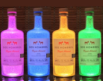 Dos Hombres Mezcal Tequila Color Changing LED Remote Controlled Bottle Lamp Light Eco Friendly RGB LED Mexico