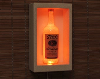 Tito's Vodka Shadowbox Wall Mount or Tabletop Color Changing Bottle Lamp Bar Light  LED Remote Controlled Austin Texas Man Cave Light