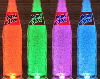 Genuine Vintage 1970's 1980's Pepsi Free 16 oz ACL Label Soda LED Bottle Lamp Remote Color Changing Bar Light