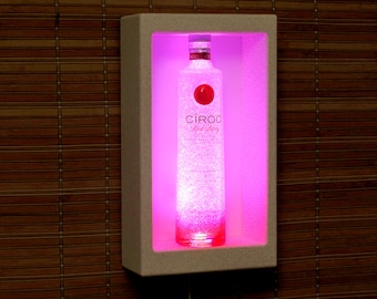 Ciroc Red Berry Vodka Shadowbox Wall Mount or Tabletop Color Changing Bottle Lamp Bar Light  LED Remote Controlled France