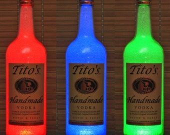 Tito's Handmade Texas Vodka Color Changing RGB LED Remote Controlled Bottle Lamp Bar Light