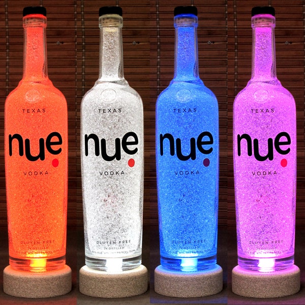 Nue Vodka Texas Color Changing RGB LED Remote Controlled Bottle Lamp Bar Light 7x Distilled