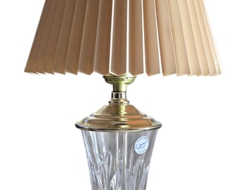 Hollywood Regency Galena Lead Crystal Table Lamp W/ Beige Lamp Shade 14" Tall