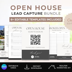 Open House Sign-in Sheet Bundle | Realtor Lead Capture Kit | Canva Template | QR Code Sign In | Open House Registration Form