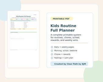 Kids Routine Full Planner Printable, Daily Routine Chart, Chore Chart, Reward Tracker, School Planner, Morning Bedtime Checklist PDF
