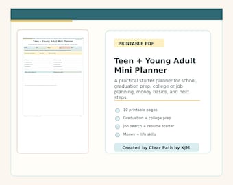 Teen and Young Adult Mini Planner Printable, Graduation Prep, College Planner, Job Search, Resume Starter, Life Skills PDF