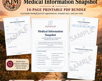 Medical Information Snapshot Printable Bundle