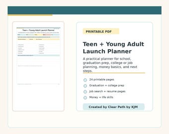 Teen and Young Adult Full Planner Printable, Graduation Prep, College Planner, Job Search, Resume Builder, Life Skills PDF