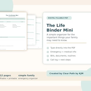The Life Binder Mini | Digital Fillable PDF Organizer | Emergency Binder, Medical Info, Family Planner, Important Documents Tracker