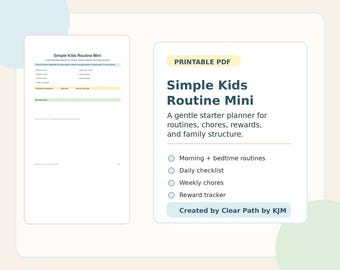 Simple Kids Routine Mini Planner Printable, Kids Daily Routine Chart, Chore Chart, Reward Tracker, Morning Bedtime Checklist PDF