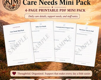 Care Needs Mini Pack Printable