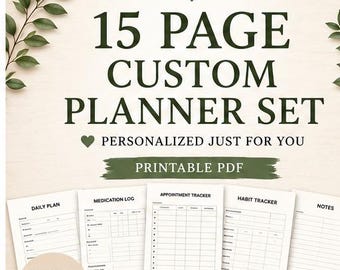 15 Page Custom Planner Set, Made to Order Printable PDF, Personalized Planner Bundle