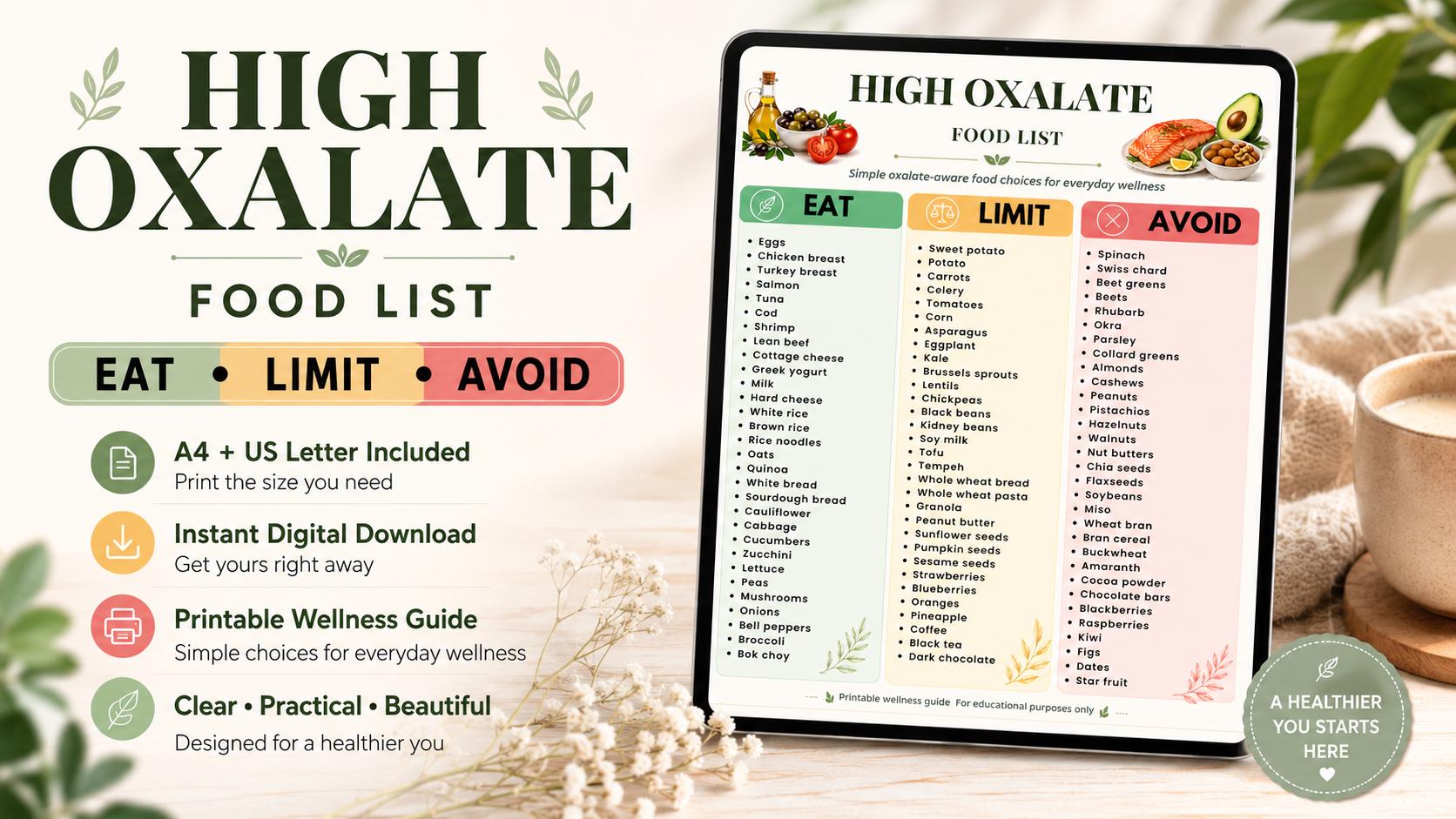 High Oxalate Food List Printable, Eat Limit Avoid Chart, Oxalate Aware ...