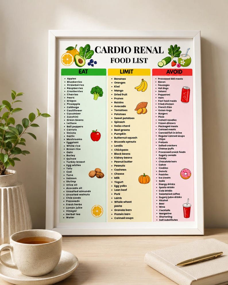 Cardio Renal Food List Printable, Eat Limit Avoid Chart, Heart Kidney Wellness Food Guide, Kidney Heart Diet, Cardiac Renal Nutrition PDF image 7